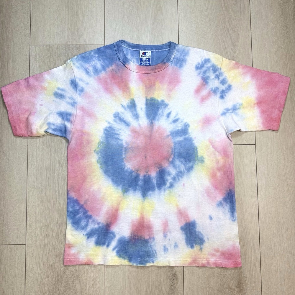 VTG Champion Tie Dye T Shirt Mens M USA Single Stitch 90s‎ Rainbow Spiral Tee